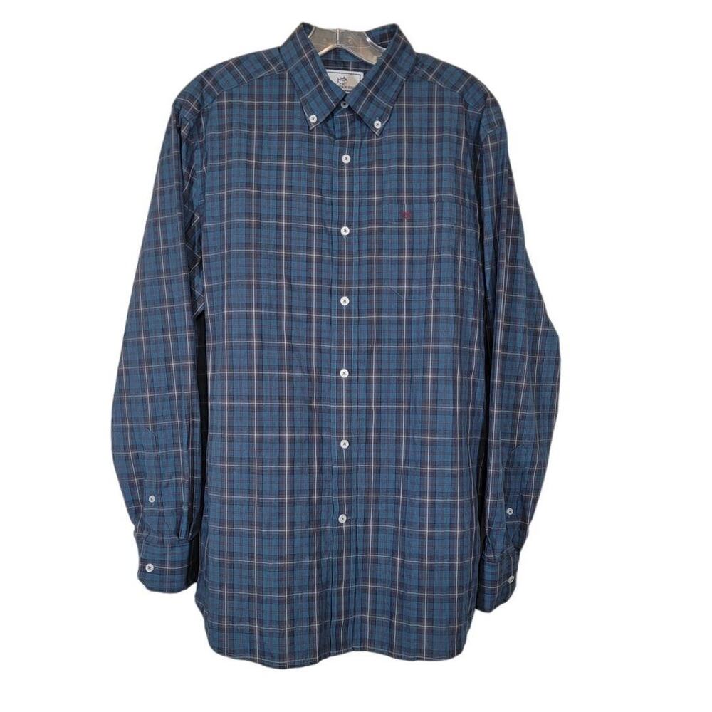 Southern Tide Men's Skipjack Heather Plaid Sport Classic Fit Shirt Blue Medium